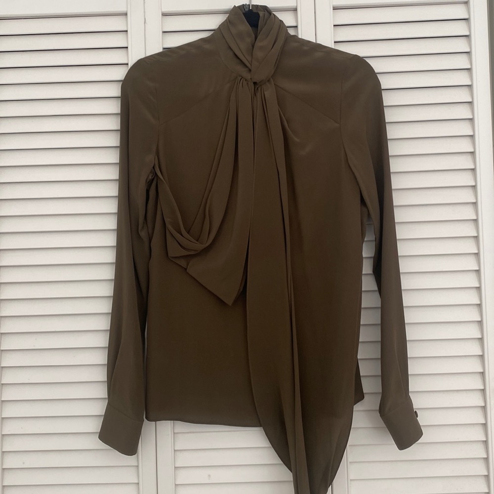 Givenchy Silk Blouse with Pussy Bow Tie in Olive
